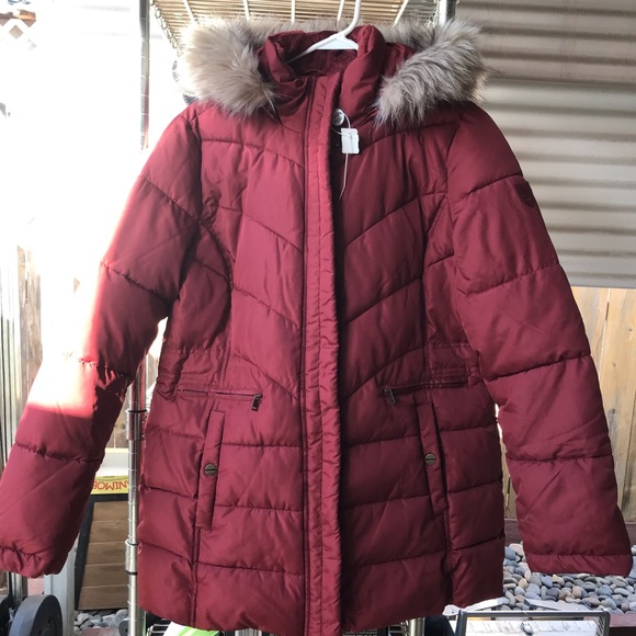 NWT Red puffer coat w/fur detail by Larry Levine - Picture 1 of 9